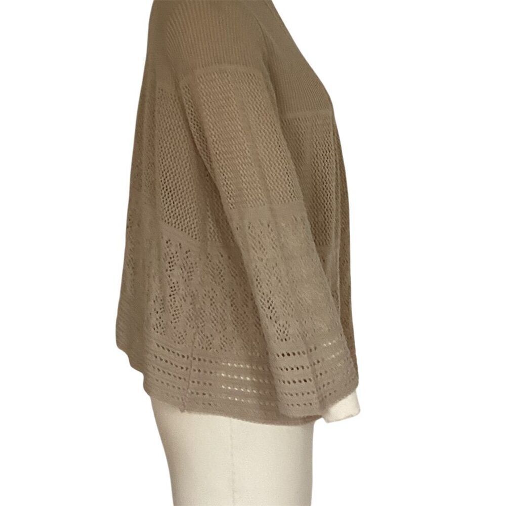 Sweater Works Women's Beige Crochet Shrug Cardigan M 3/4 Sleeve Casual Sweater - Picture 5 of 9